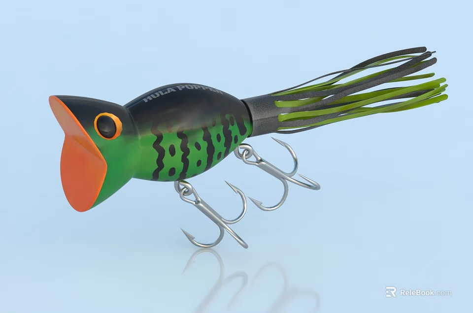 Lifelike Frog Shaped Fishing Lure With Black Green Body Orange Mouth And Treble Hooks 3d model 