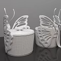 Artistic Golden Butterfly Wing Design Stools With Pink Upholstered Seats And Metal Frames