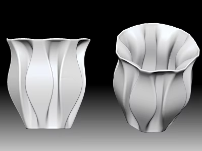 Elegant White Ceramic Vessels with Wavy Texture and Modern Vase Shaped Design 3d model
