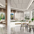 Modern Sales Office Interior With Layout Map Reception Desk And Green Plants