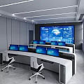 Modern Smart Monitoring Control Room With Large Data Display Screen And Multiple Operator Workstations