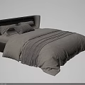 Modern Minimalist Double Bed With Striped Blanket And Soft Pillows 3d model