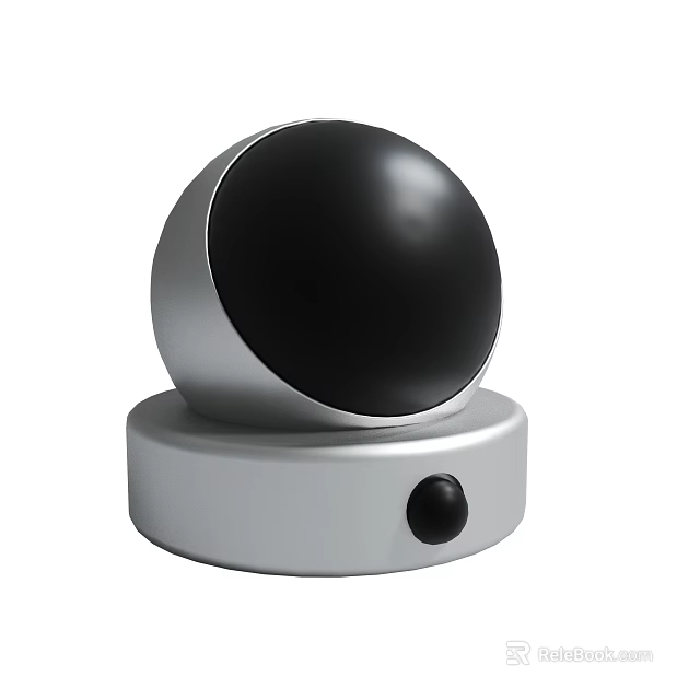 Modern Home Security Camera With Silver Base Black Spherical Lens And Button 3d model 