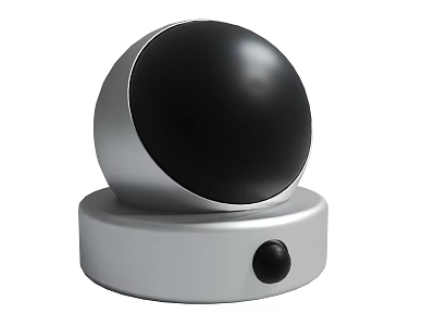 Modern Home Security Camera With Silver Base Black Spherical Lens And Button 3d model
