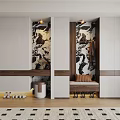 Modern Shoe Cabinet Interior Design With Storage Bench Decorative Wall Pattern And Lighting
