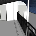 Modern Architectural Structure Design With White Walls Curved Blue Roof And Black Door