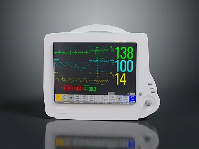 Professional Medical Monitor Screen Displaying Vital Signs Waveforms And Patient Data 3d model