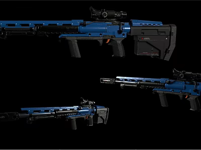 Blue Tactical Rifle With Sniper Scope Detachable Magazine And Multiple Angle Views 3d model