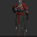 Horned White Skinned Mythical Creature Warrior In Red Armor With Golden Accents
