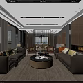 Elegant Modern Dining Living Room Interior With Round Table White Chairs Chandelier And Cabinets