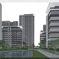 Modern High Rise Residential Building With Green Garden Pool And Sidewalk Surroundings