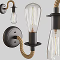 Modern Vintage Wall Lamps With Black Metal Base Glass Shade And Rope Accent