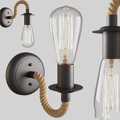 Modern Vintage Wall Lamps With Black Metal Base Glass Shade And Rope Accent 3d model