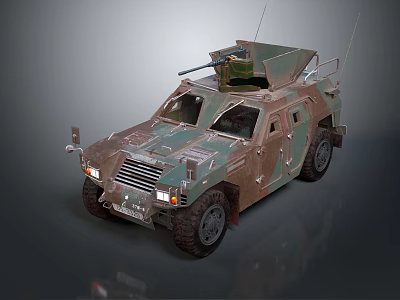 Armored Military Vehicle With Camouflage Paint Top Mounted Weapon And Rugged Exterior Design 3d model