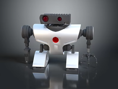 Game Movie Robot Character With White Body Black Head Red Eye And Mechanical Arms 3d model