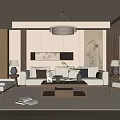 New Chinese Song Style Living Room Sofa Coffee Table Chandelier Table Lamp Single Chair 3d model