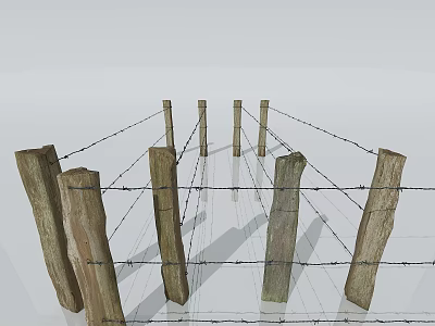 Rustic Wooden Posts Supporting Wire Mesh Fence Structure Design 3d model