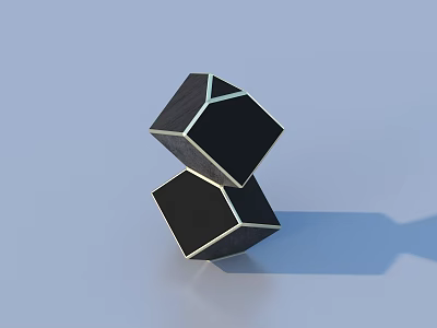 Black Geometric Decorative Blocks With Metal Borders Stacked On Light Blue Background 3d model