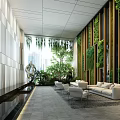 Modern Hotel Public Lounge Interior With Vertical Garden Wall Comfortable Sofa And Natural Light