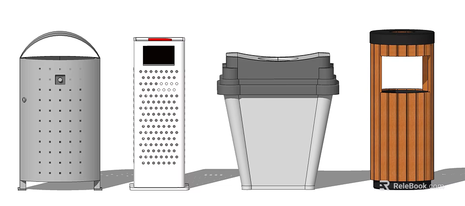 Public Facilities Modern Waste Bin And Information Terminal With Digital Screen And Perforations 3d model 