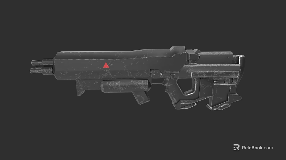 Futuristic Black Metal Sci Fi Weapon With Red Triangle Mark And Tactical Design 3d model 