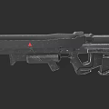 Futuristic Black Metal Sci Fi Weapon With Red Triangle Mark And Tactical Design