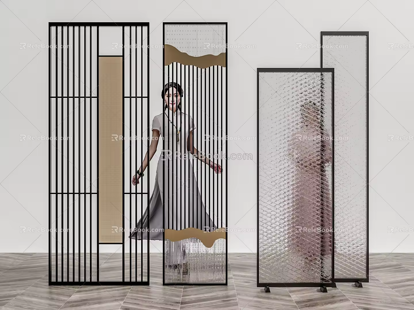 Modern partition glass screen partition 3d model