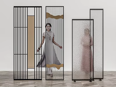 Modern Interior Room Dividers With Metal Frame And Decorative Wavy Mesh Panels 3d model