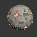 Detailed Design of Gray Aerospace Sphere With Red Cross Markings Circular Windows And Gears