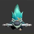 3D Anime Fantasy Character Model With Green Hair Teal Cloak And Decorative Outfit