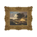 Ornate Gold Picture Frame With Classic Landscape Painting Featuring Trees River Figures And Sky