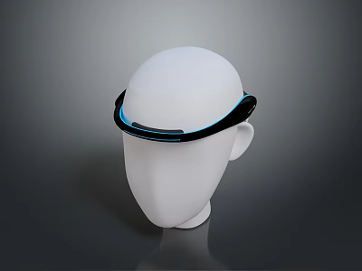 Modern Black Headband With Blue Light Strip On White Mannequin Head Against Gray Gradient Background 3d model