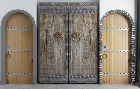 Chinese-style double-door ancient solid wood door 3d model