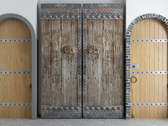 Chinese-style double-door ancient solid wood door 3d model