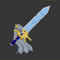Blue And Gold Fantasy Sword With 3D Rendered Design And Decorative Hilt Details