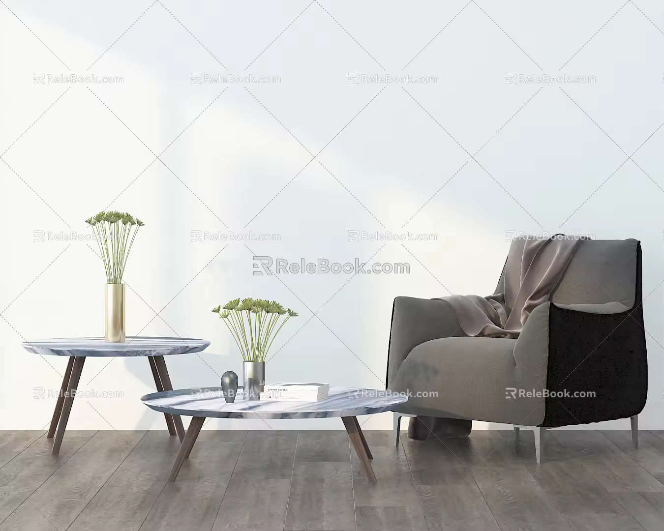 Modern Single Sofa Single Sofa Coffee Table Ornaments Combination 3d model