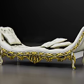 Classic White Sofa Bench With Golden Ornate Accents And Soft Cushions