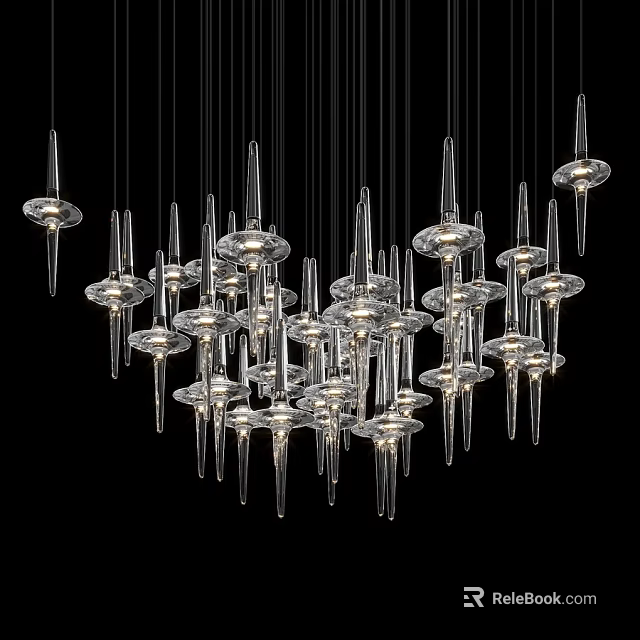 Modern Decorative Chandelier With Transparent Glass Spike Shaped Components And Hanging Design 3d model 