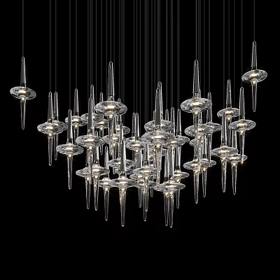 Modern Decorative Chandelier With Transparent Glass Spike Shaped Components And Hanging Design 3d model
