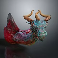 Fantasy Dragon Character Head With Curved Horns And Colorful Blue Red Texture 3D Model Design
