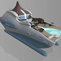 Luxury Yacht With Volcano Shaped Top Deck Pool And Palm Trees