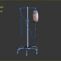 Vintage Medical Infusion Stand With Metal Frame Red Bag And Wheels