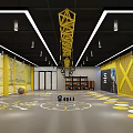Modern Gym Interior With Yellow Black Design Fitness Equipment Storage Lockers And Floor Patterns