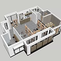 Artistic Book Interior Space With Modern Bookshelves White Benches Sculptures And Skylight Lighting