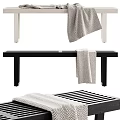 Modern Striped Footstool Designs With Draped Blanket In Light And Dark Tones