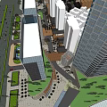 Modern Hotel Building With Green Roof And Plaza In Urban High Rise Complex