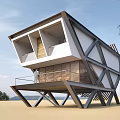 Modern Boutique Villa With Geometric White Gray Structure Open Balcony Wooden Accents Palm Tree Beachside