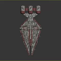 Futuristic Sci Fi Spaceship Model With Gray Red Color Sharp Bow And Multiple Engines Design 3d model