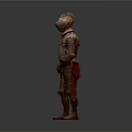 Medieval Armor 3D Model With Gold Red Intricate Patterns Standing Pose And Gray Gradient Background