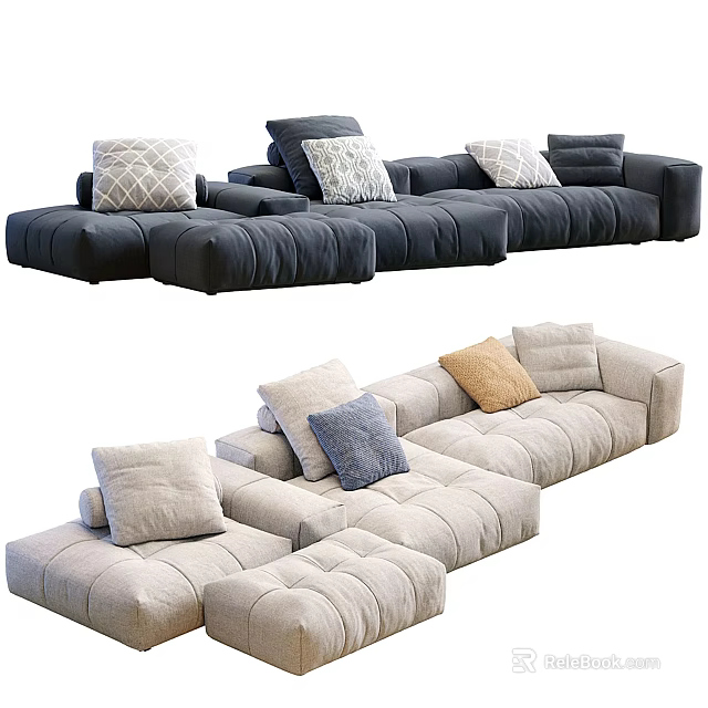 Modern Modular Sectional Sofa With Dark Light Colors And Decorative Pillows 3d model 